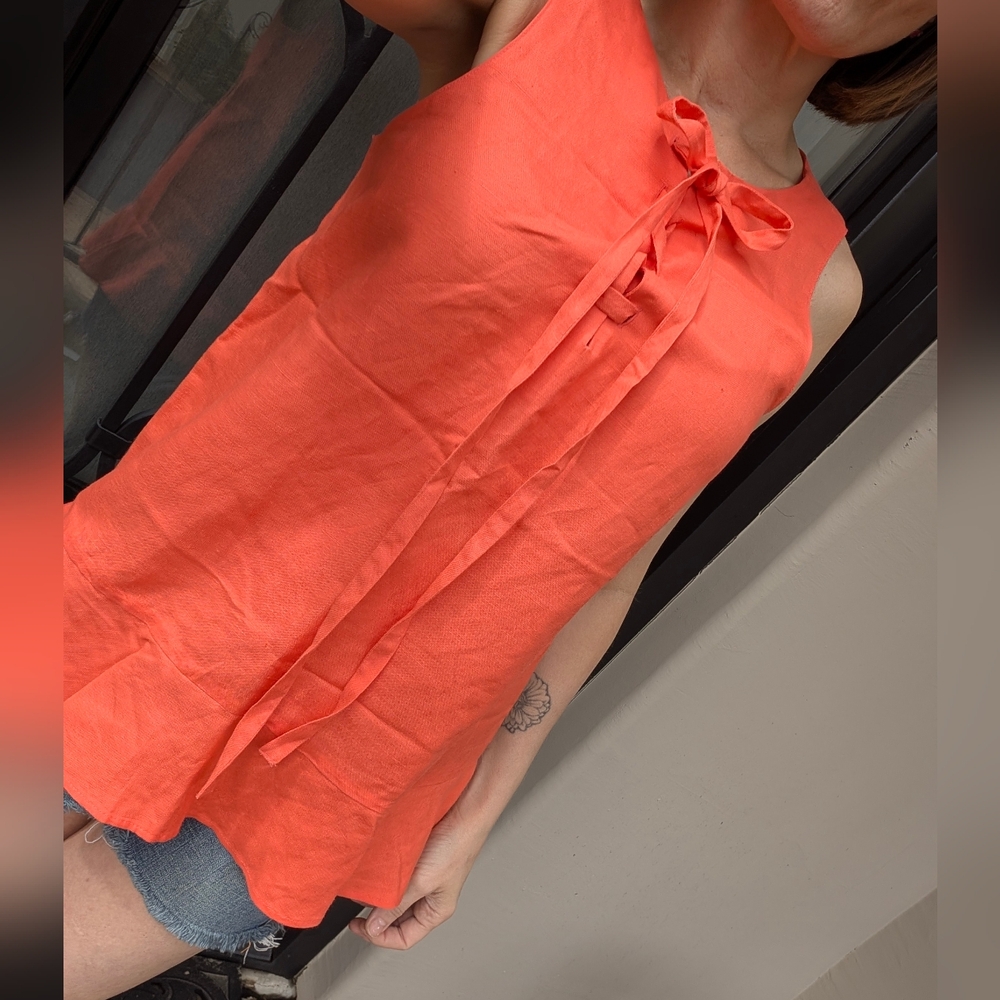 Ann Taylor Vibrant Orange Peplum Sleeveless Blouse